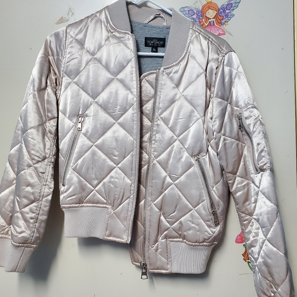 Topshop Satin Blush Bomber Jacket